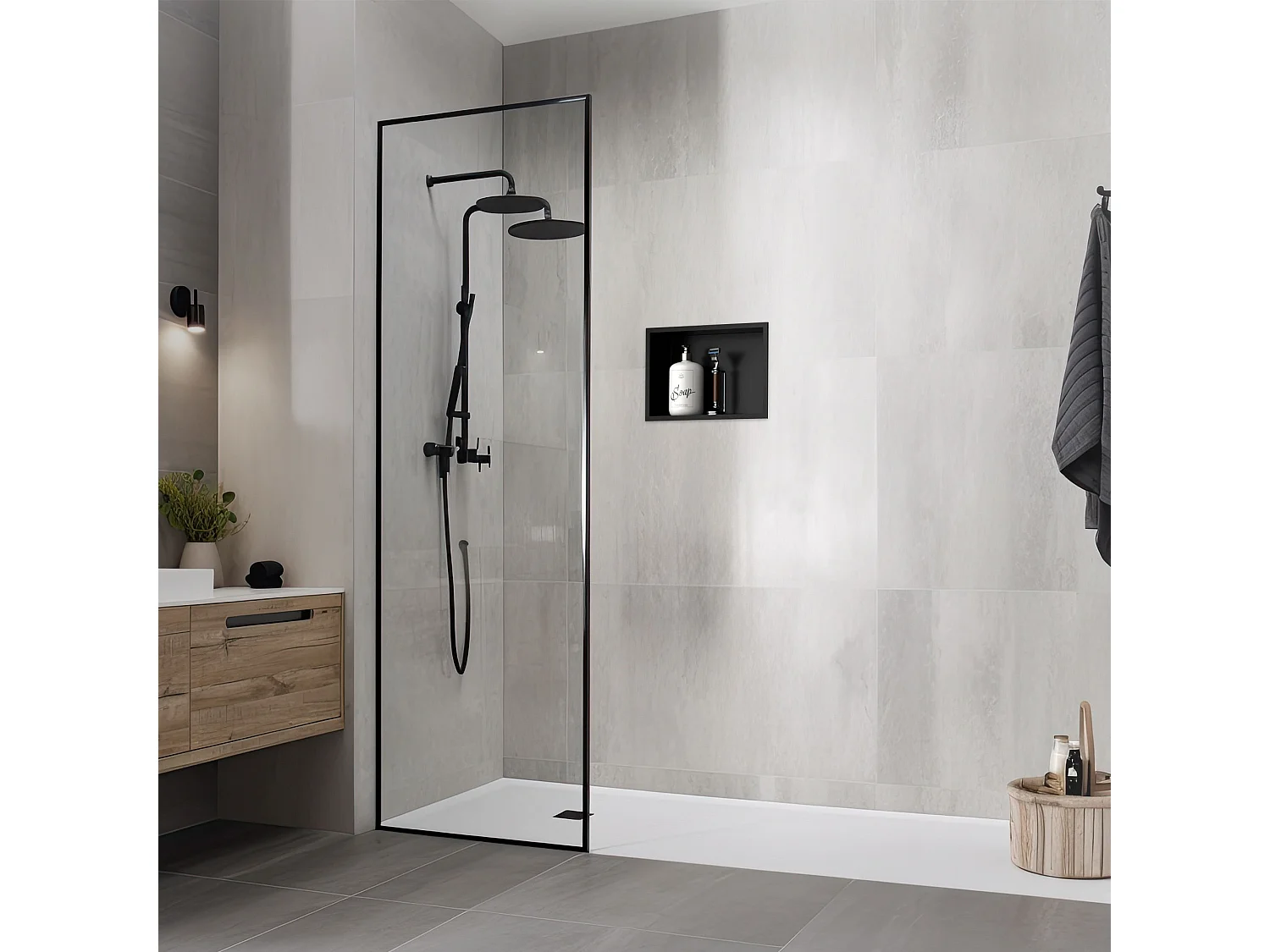 Niche murale Niche de douche encastrée Mont inox Étagère de douche noire 20x30x10 cm