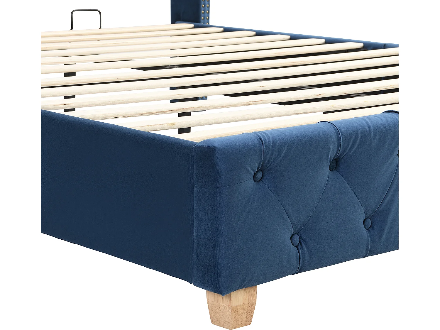 Lit double rembourré en velours 160x200cm avec sommier à lattes - Bleu