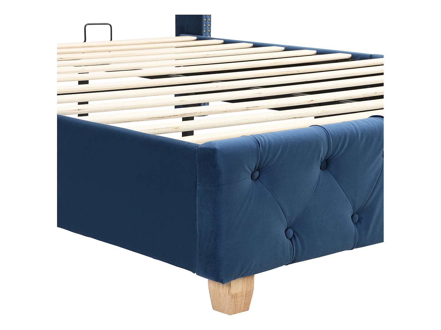 Lit double rembourré en velours 160x200cm avec sommier à lattes - Bleu
