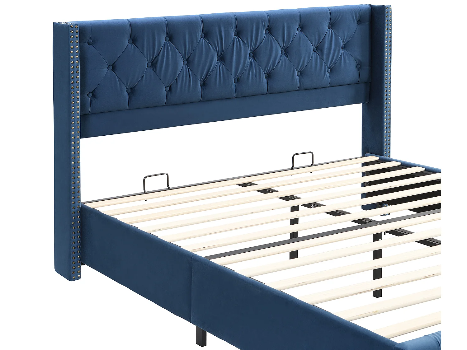 Letto adulto imbottito in velluto - 160x200 cm - con rete a doghe - Blu