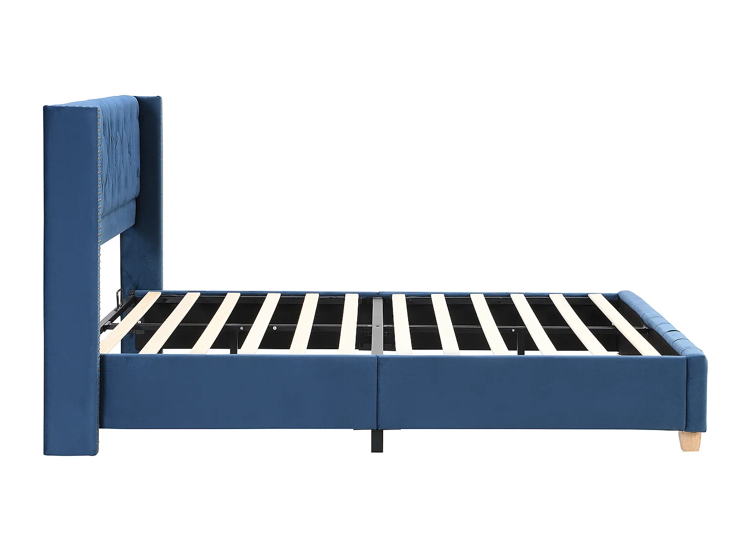 Letto adulto imbottito in velluto - 160x200 cm - con rete a doghe - Blu