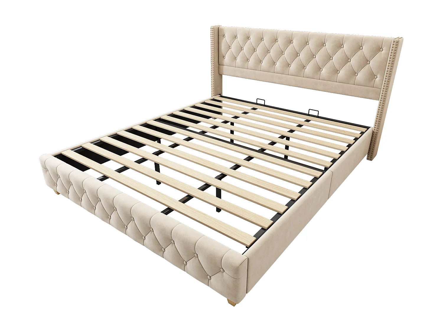 Cama para adultos acolchada de terciopelo - 180x200 cm - con somier - Beige