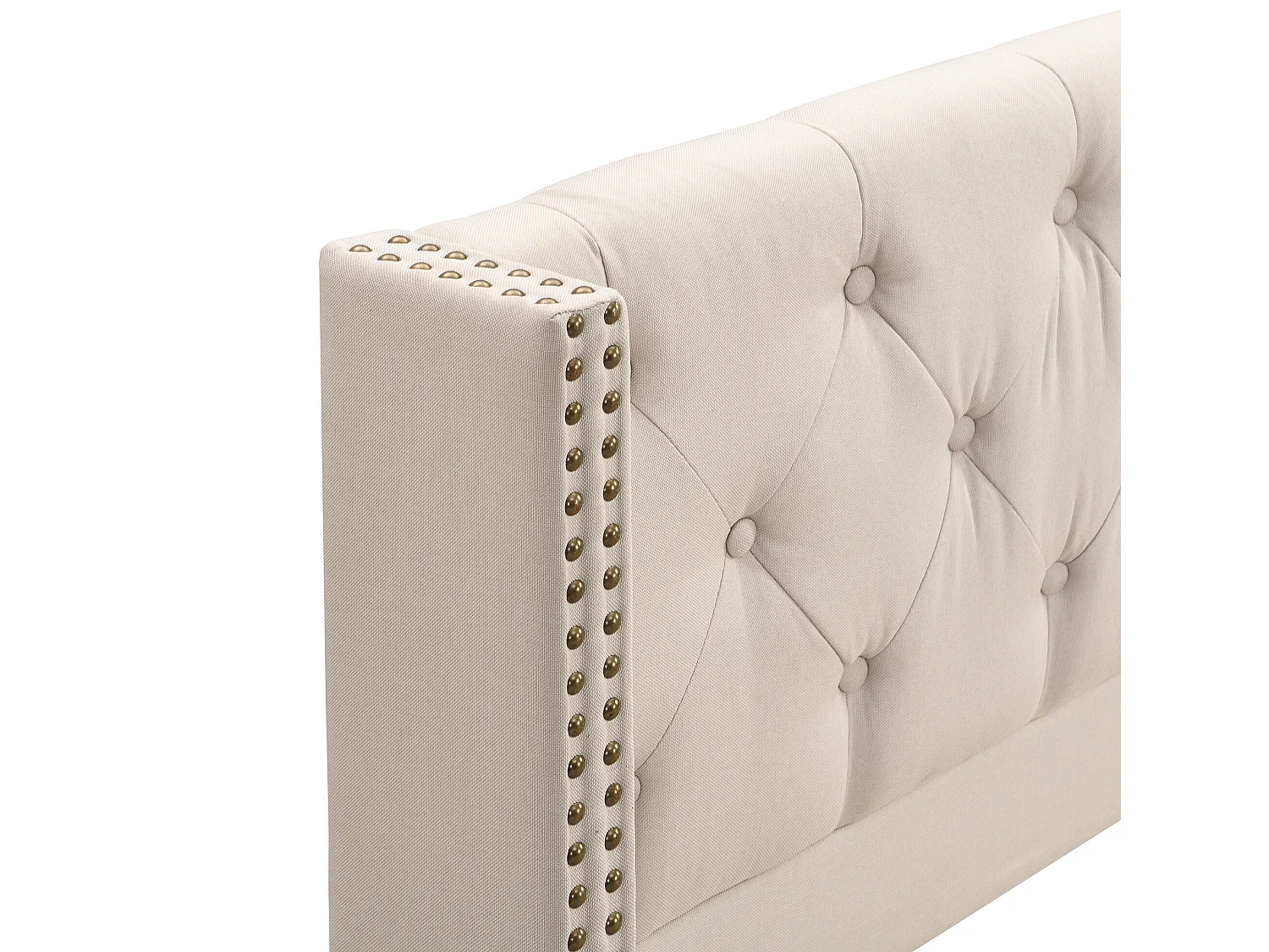 Lit double rembourré en velours 140x190cm avec sommier à lattes - Beige