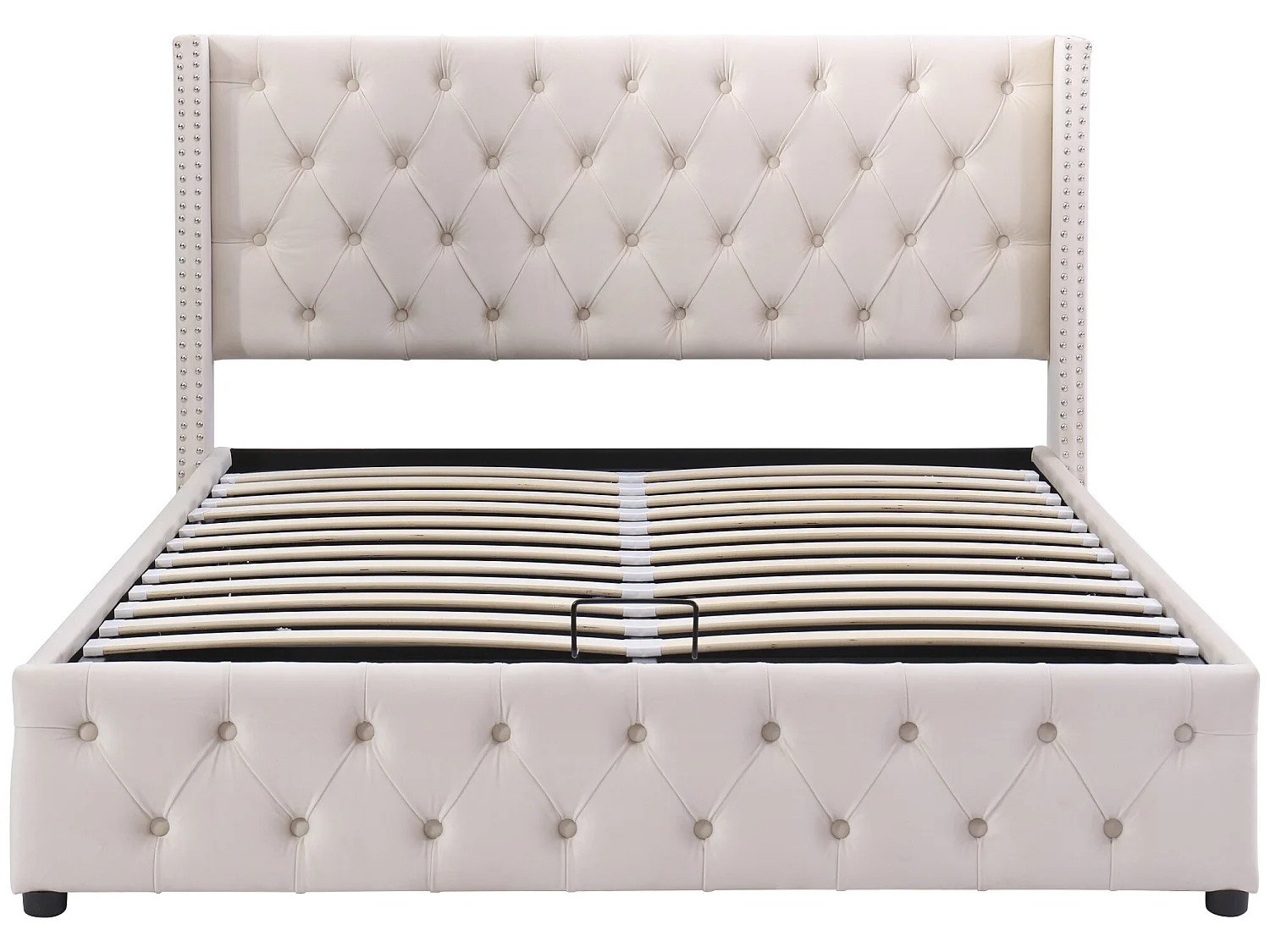 Lit coffre 140x200cm en velours avec sommier à lattes - Beige