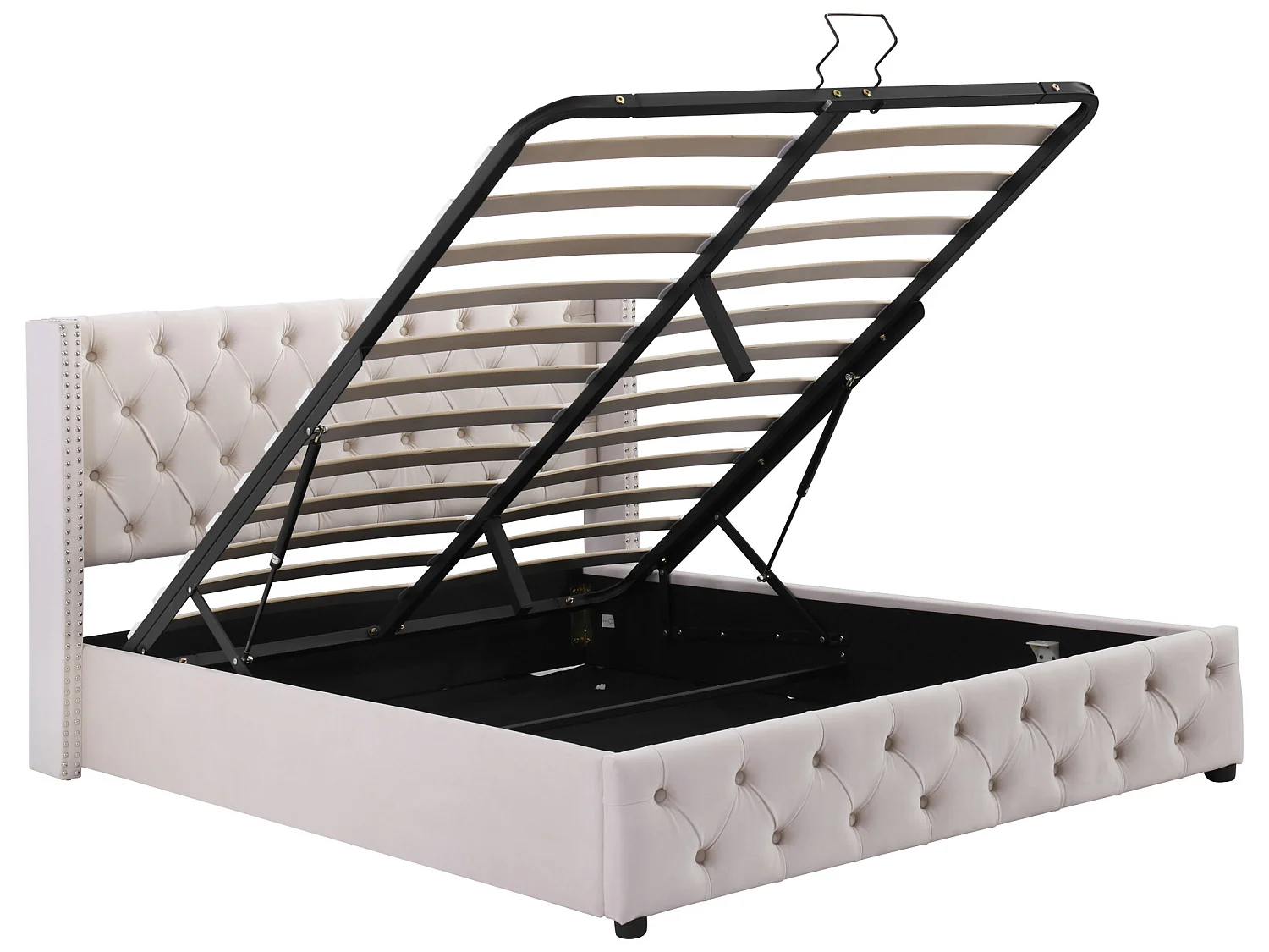 Lit coffre 140x200cm en velours avec sommier à lattes - Beige