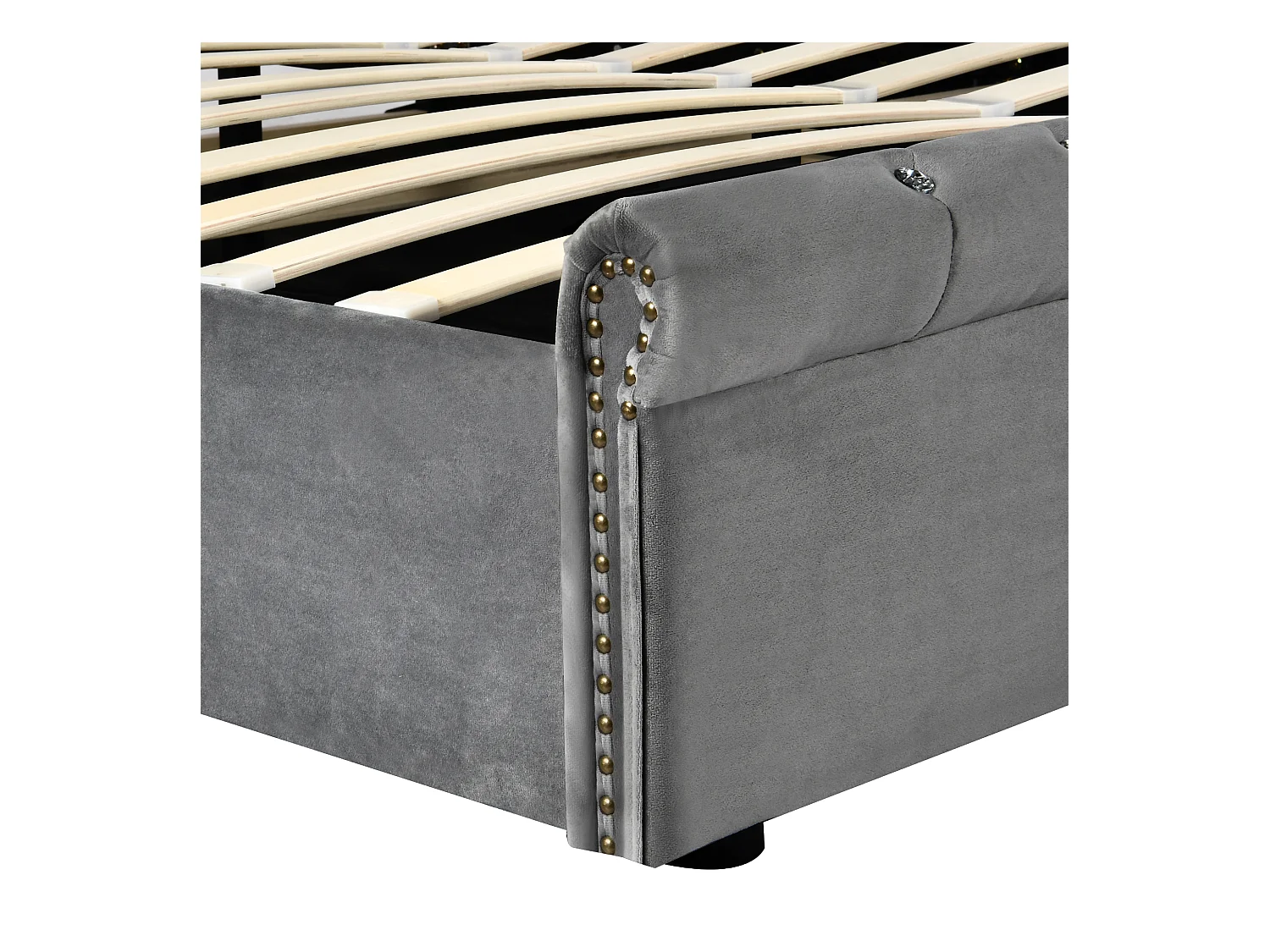 Lit coffre rembourré 160x200cm - tissu en velours - tête de lit réglable - Gris