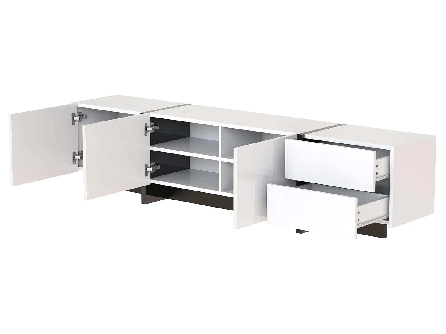 Modern TV-meubel 190cm met 3 deuren en 2 lades - Glanzend wit & Zwart