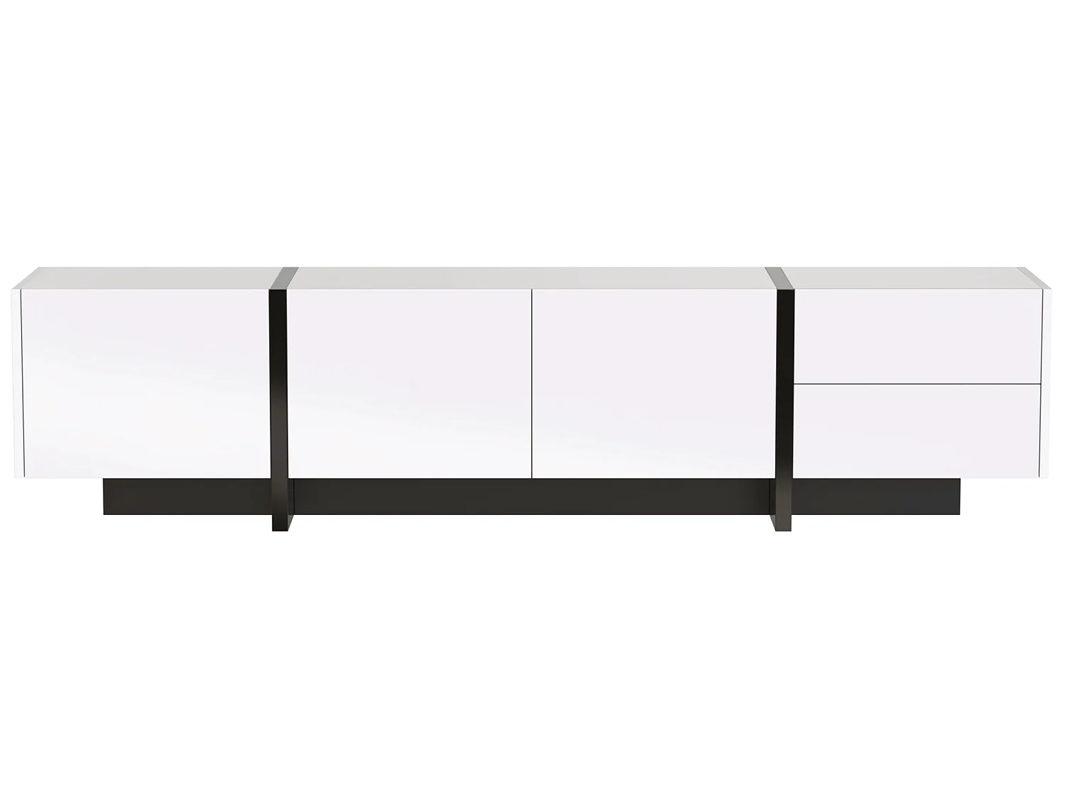 Modern TV-meubel 190cm met 3 deuren en 2 lades - Glanzend wit & Zwart