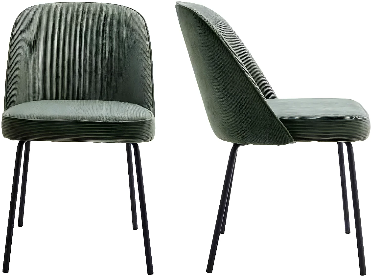 Lot de 2 chaises de salle à manger en velours côtelé vert, piètement noir - Olden
