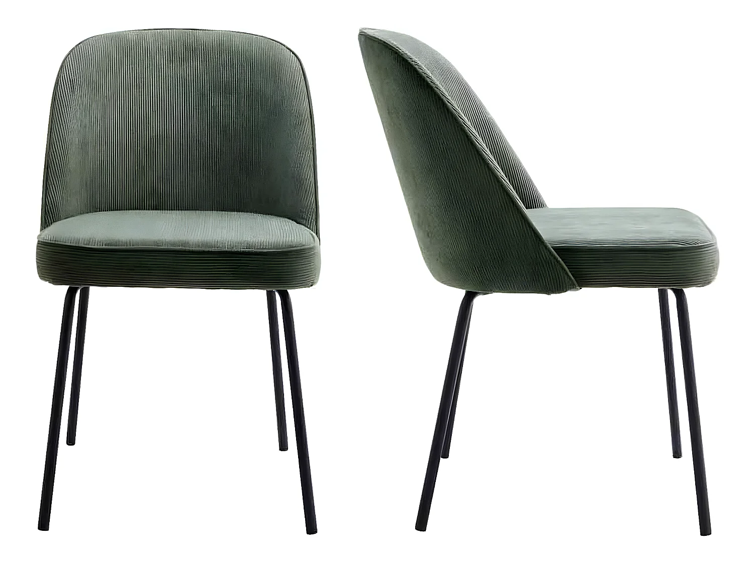 Lot de 2 chaises de salle à manger en velours côtelé vert, piètement noir - Olden