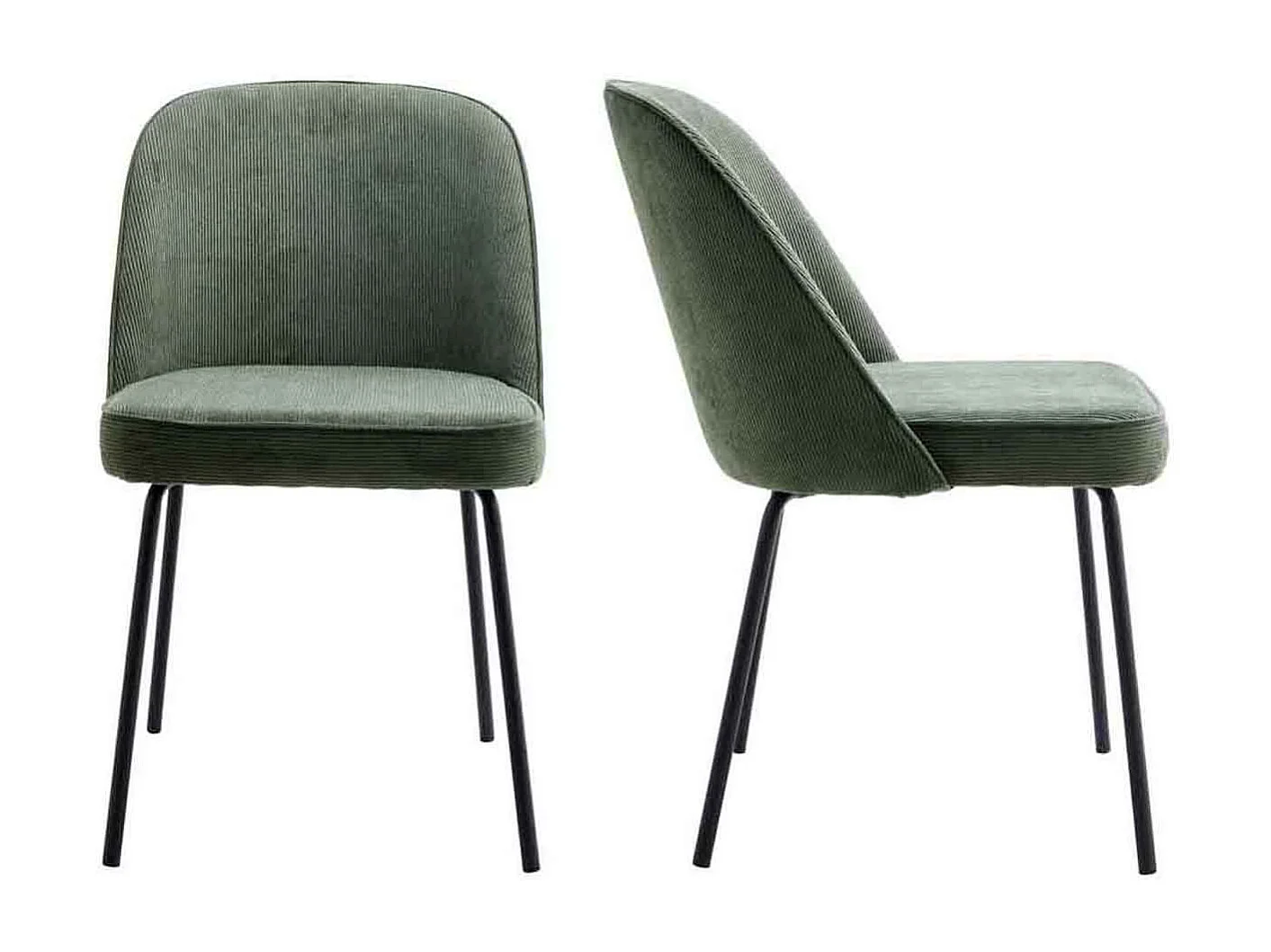 Lot de 2 chaises de salle à manger en velours côtelé vert, piètement noir - Olden