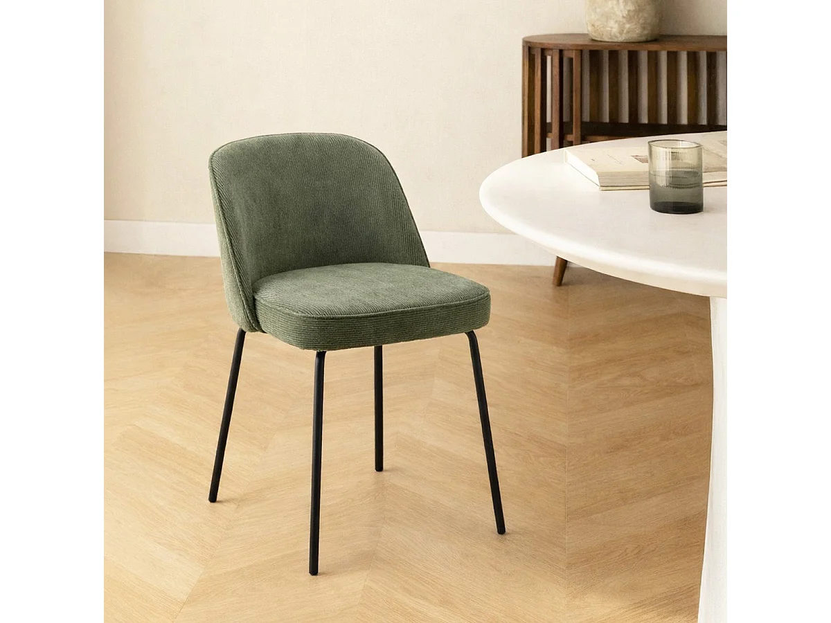 Lot de 2 chaises de salle à manger en velours côtelé vert, piètement noir - Olden