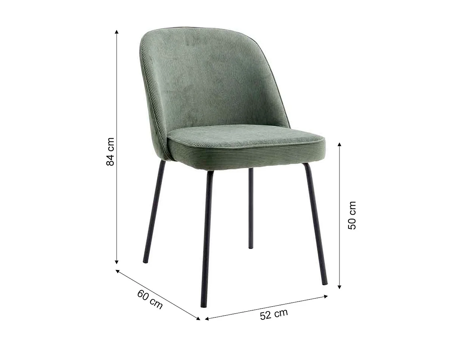 Lot de 2 chaises de salle à manger en velours côtelé vert, piètement noir - Olden