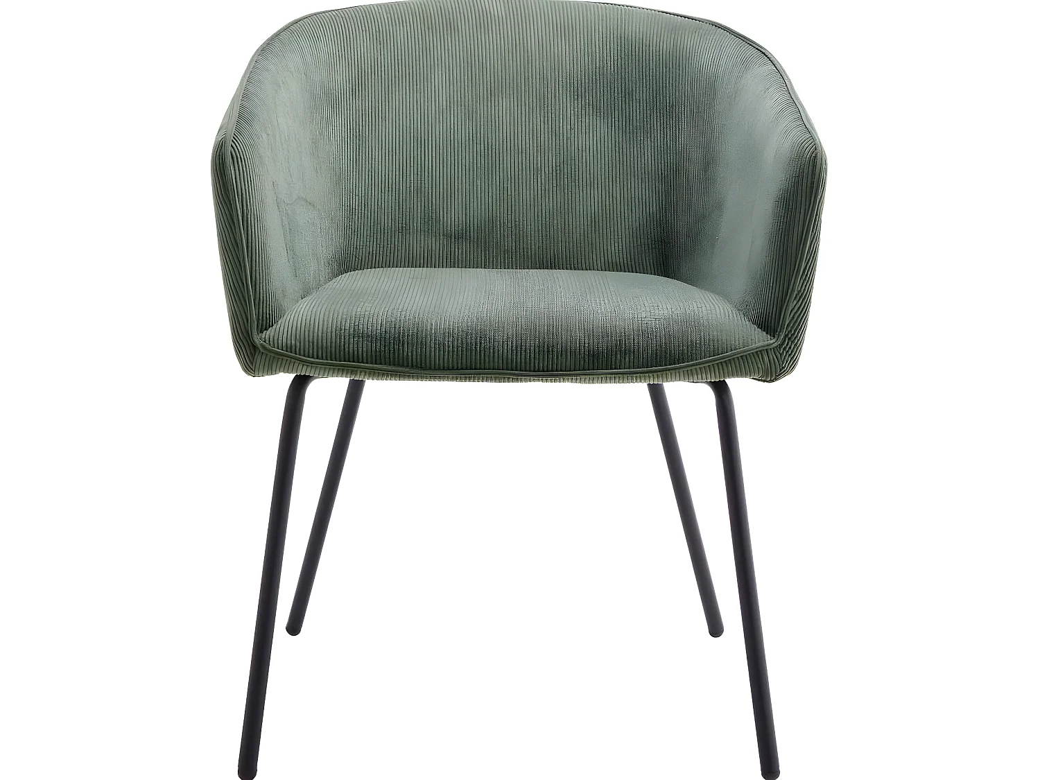 Lot de 2 fauteuils de table en velours côtelé vert, piètement noir - Swann