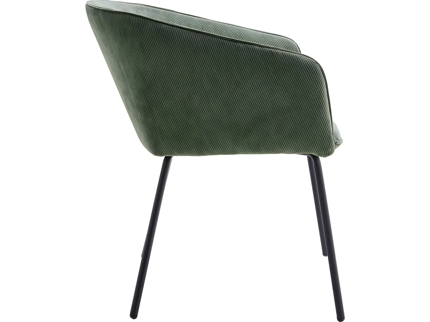 Lot de 2 fauteuils de table en velours côtelé vert, piètement noir - Swann