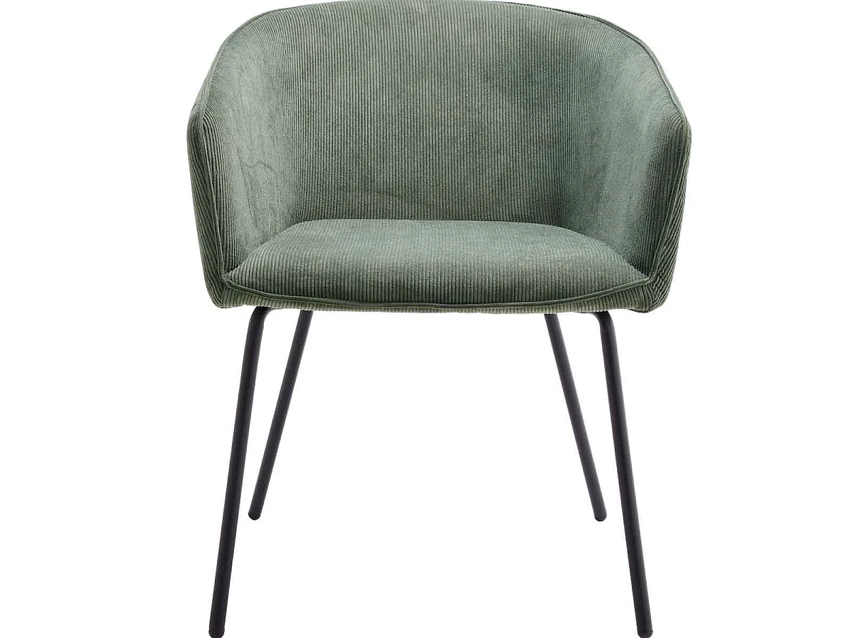 Lot de 2 fauteuils de table en velours côtelé vert, piètement noir - Swann