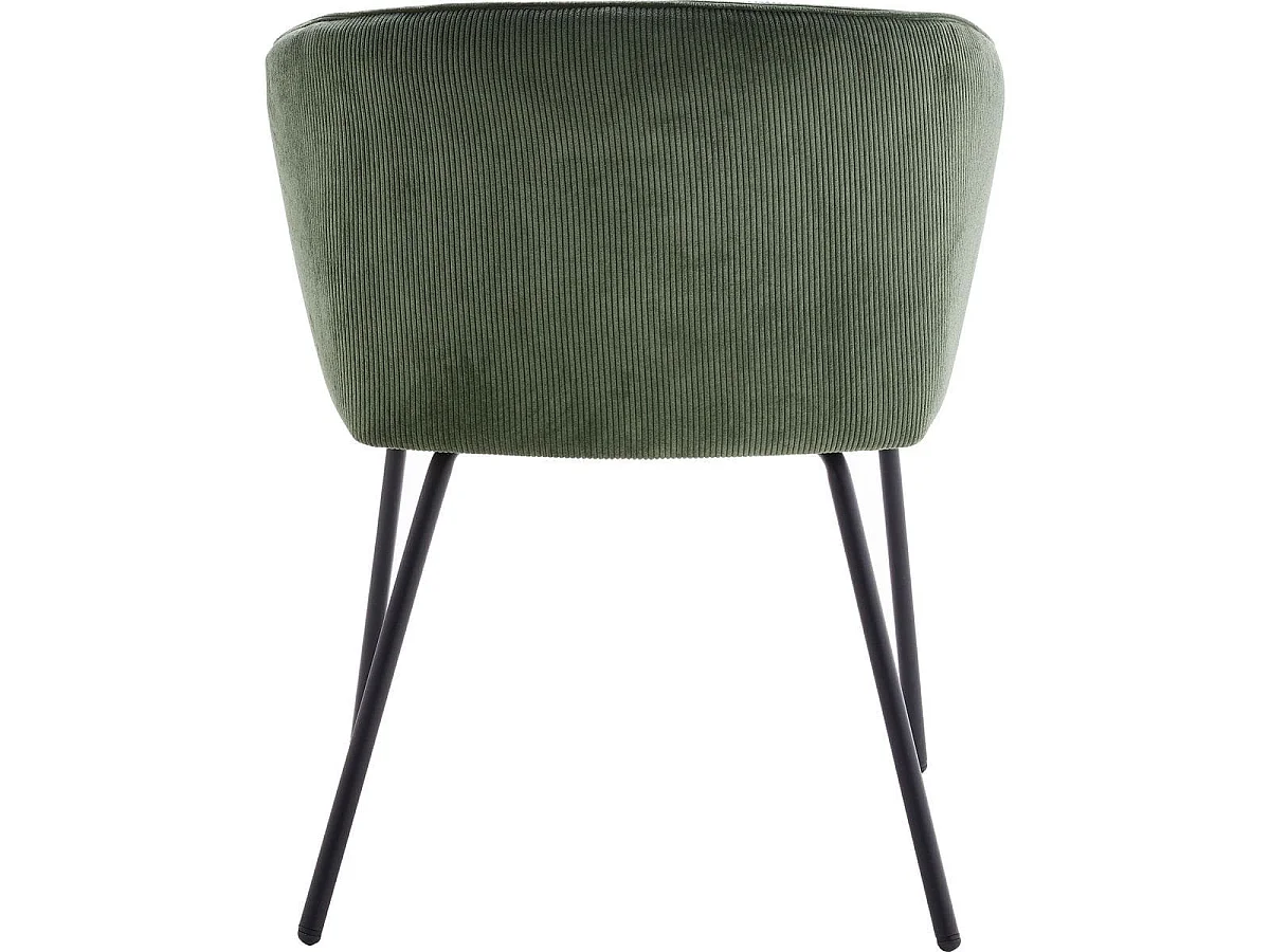 Lot de 2 fauteuils de table en velours côtelé vert, piètement noir - Swann