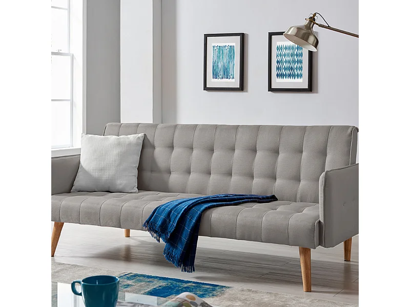 Canapé convertible scandinave 3 places en tissu gris SVEG