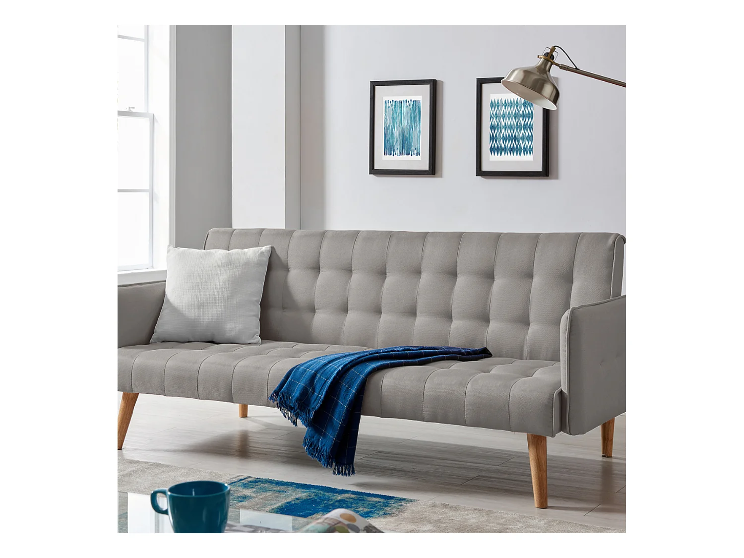 Canapé convertible scandinave 3 places en tissu gris SVEG