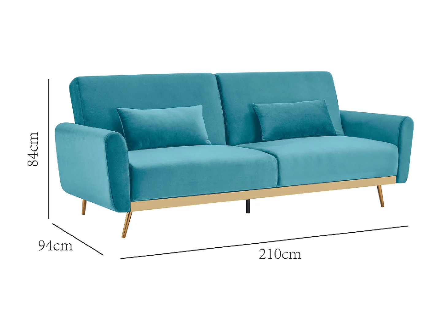 Canapé convertible 3 places en velours bleu CYANO