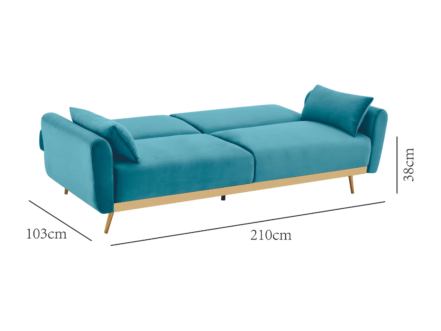 Canapé convertible 3 places en velours bleu CYANO