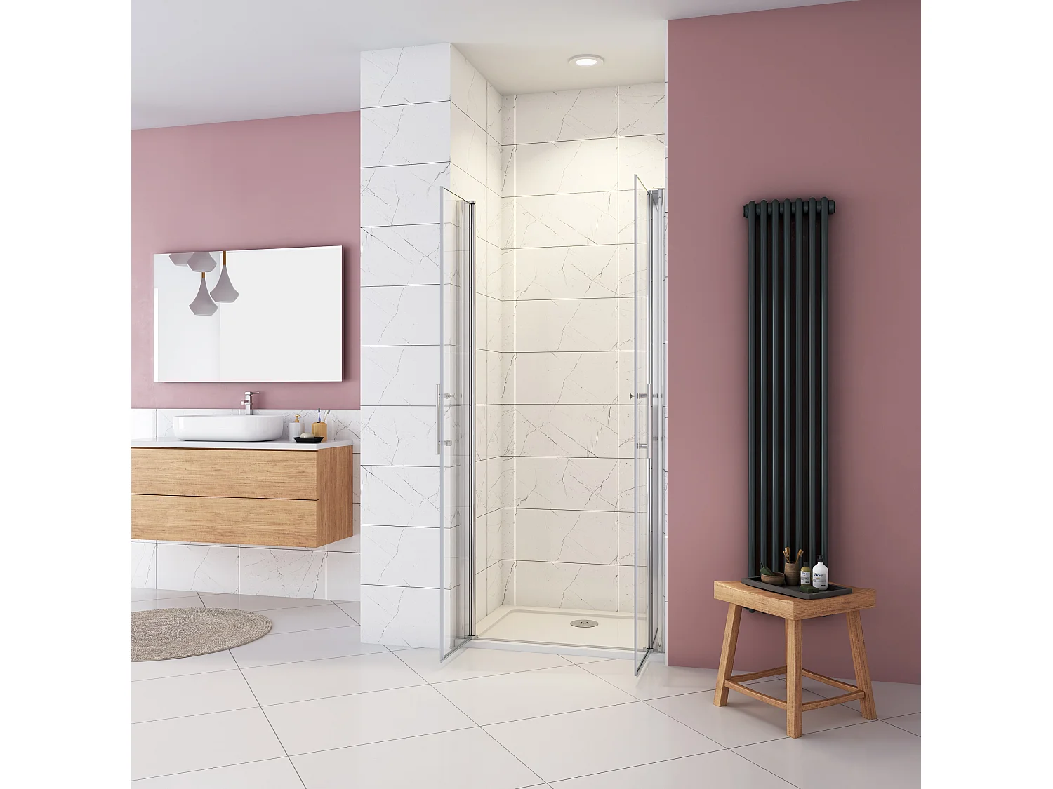 AICA porte de douche 110x197cm avec pivotante à 180° en verre sécurit clair anticalcaire