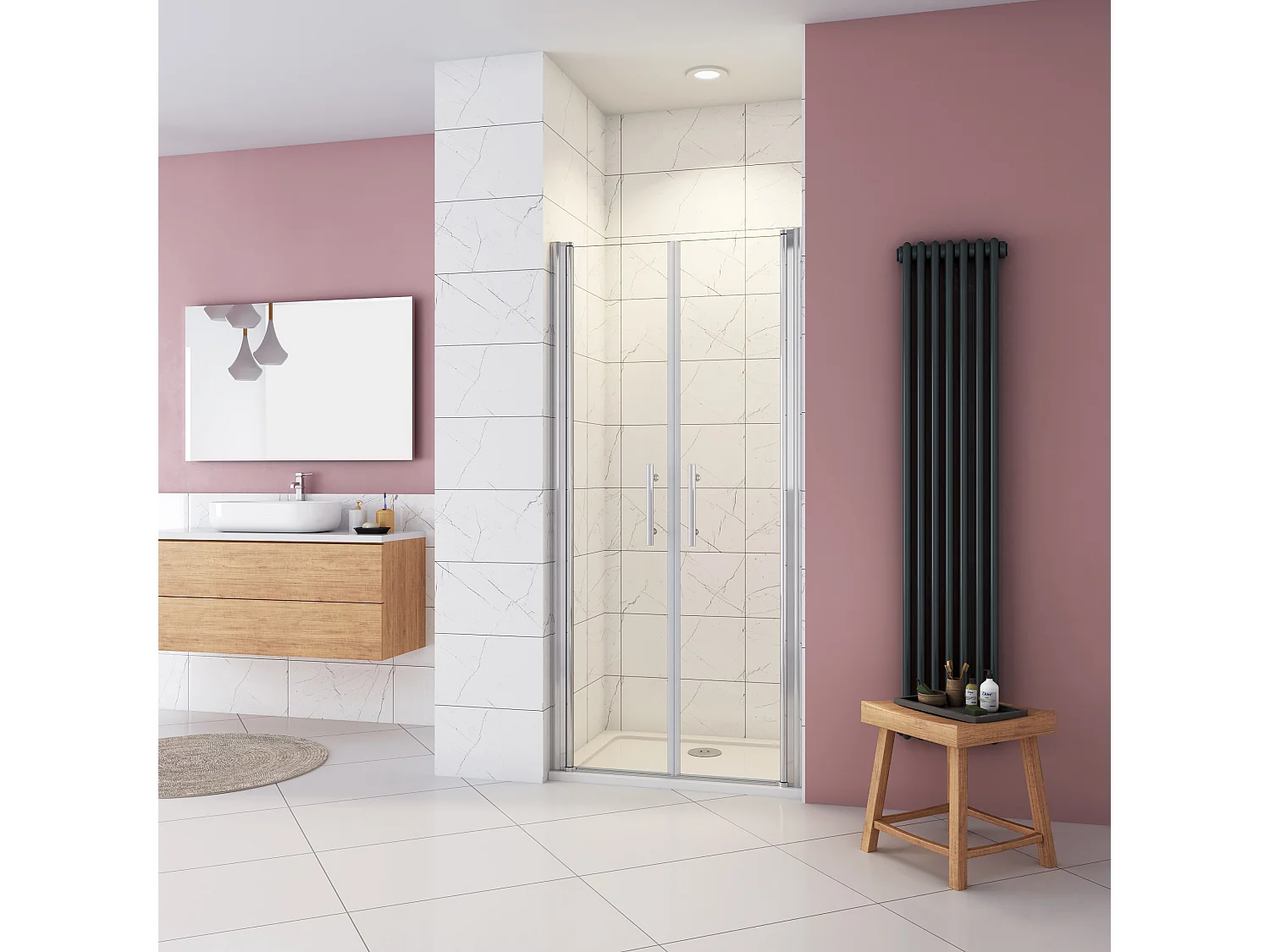 AICA douchedeur 120x197cm met 180° draaipunt in helder antikalk veiligheidsglas