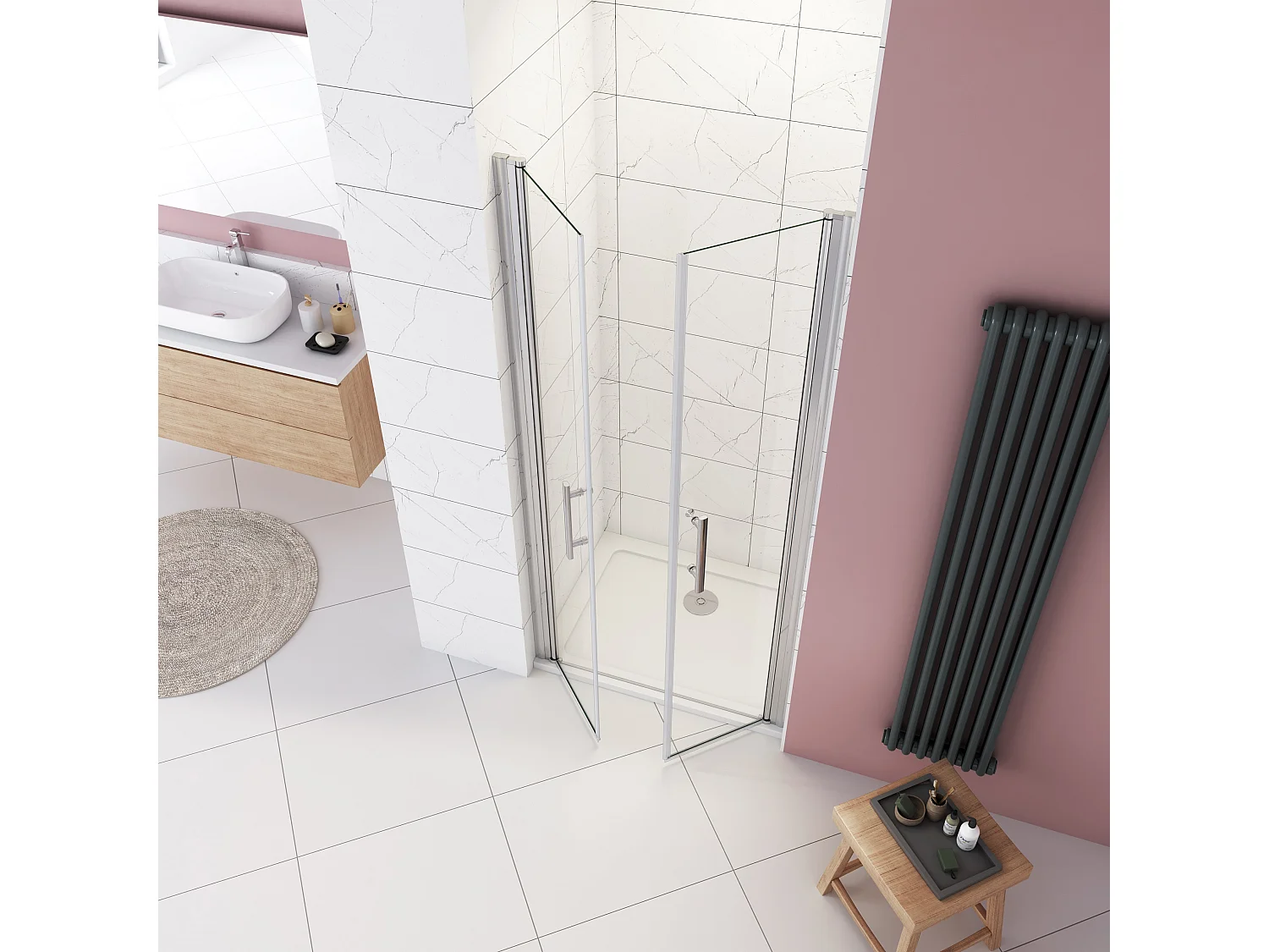 AICA porte de douche 120x197cm avec pivotante à 180° en verre sécurit clair anticalcaire