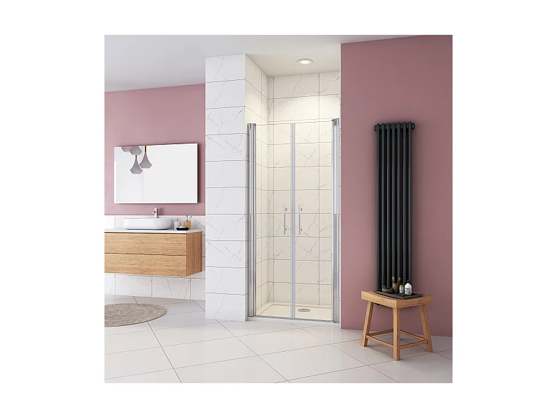 AICA porte de douche 90x197cm avec pivotante à 180° en verre sécurit clair anticalcaire