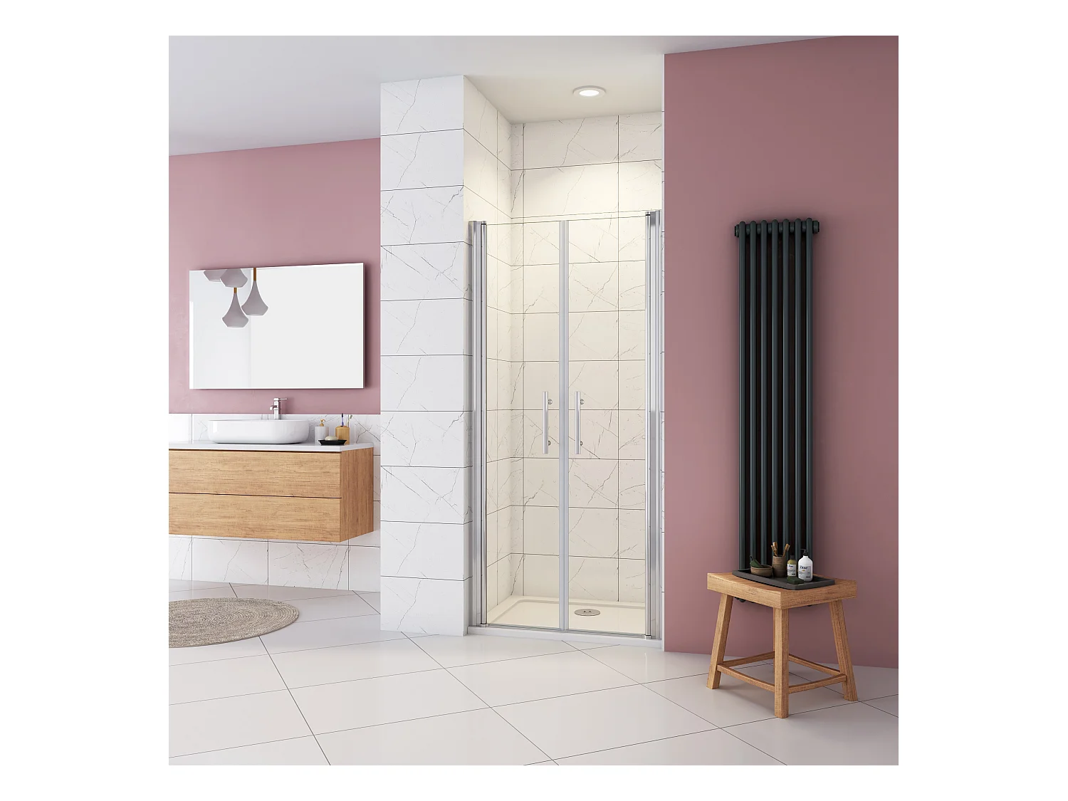 AICA douchedeur 80x197cm met 180° draaipunt in helder antikalk veiligheidsglas