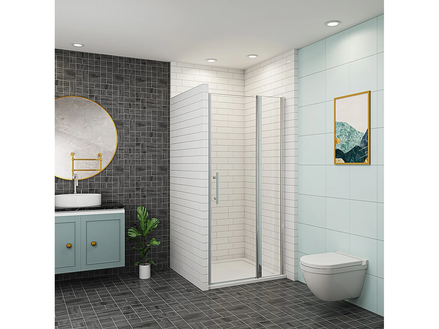 AICA porte de douche 70x197cm avec 1 élément fixe en 6mm verre anticalcaire