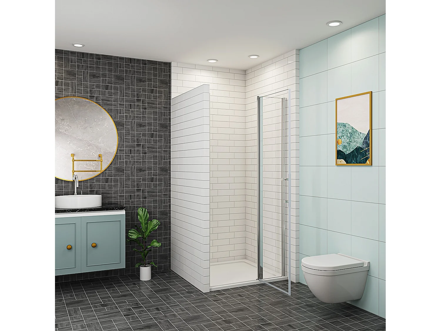 AICA porte de douche 80x187cm avec 1 élément fixe en 6mm verre anticalcaire