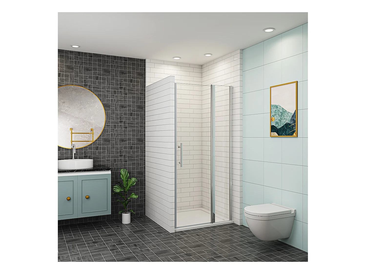 AICA porte de douche 80x197cm avec 1 élément fixe en 6mm verre anticalcaire