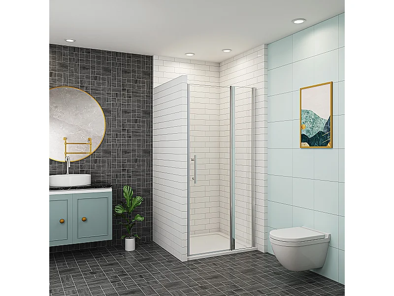 AICA porte de douche 100x187cm avec 1 élément fixe en 6mm verre anticalcaire