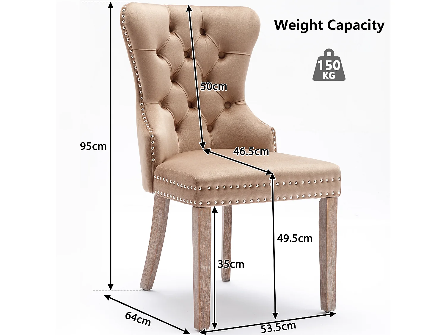 Lot de 4 chaises de salle à manger - chaises de salon avec dossier - assise en velours et pièds en bois massif - marron