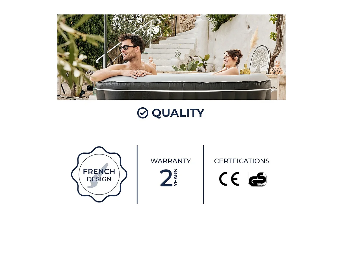 Pack Spa gonflable Netspa carré Aspen 168x168x70cm - Triple fonction : Chauffage, Filtration, Massage -  Vol 700L