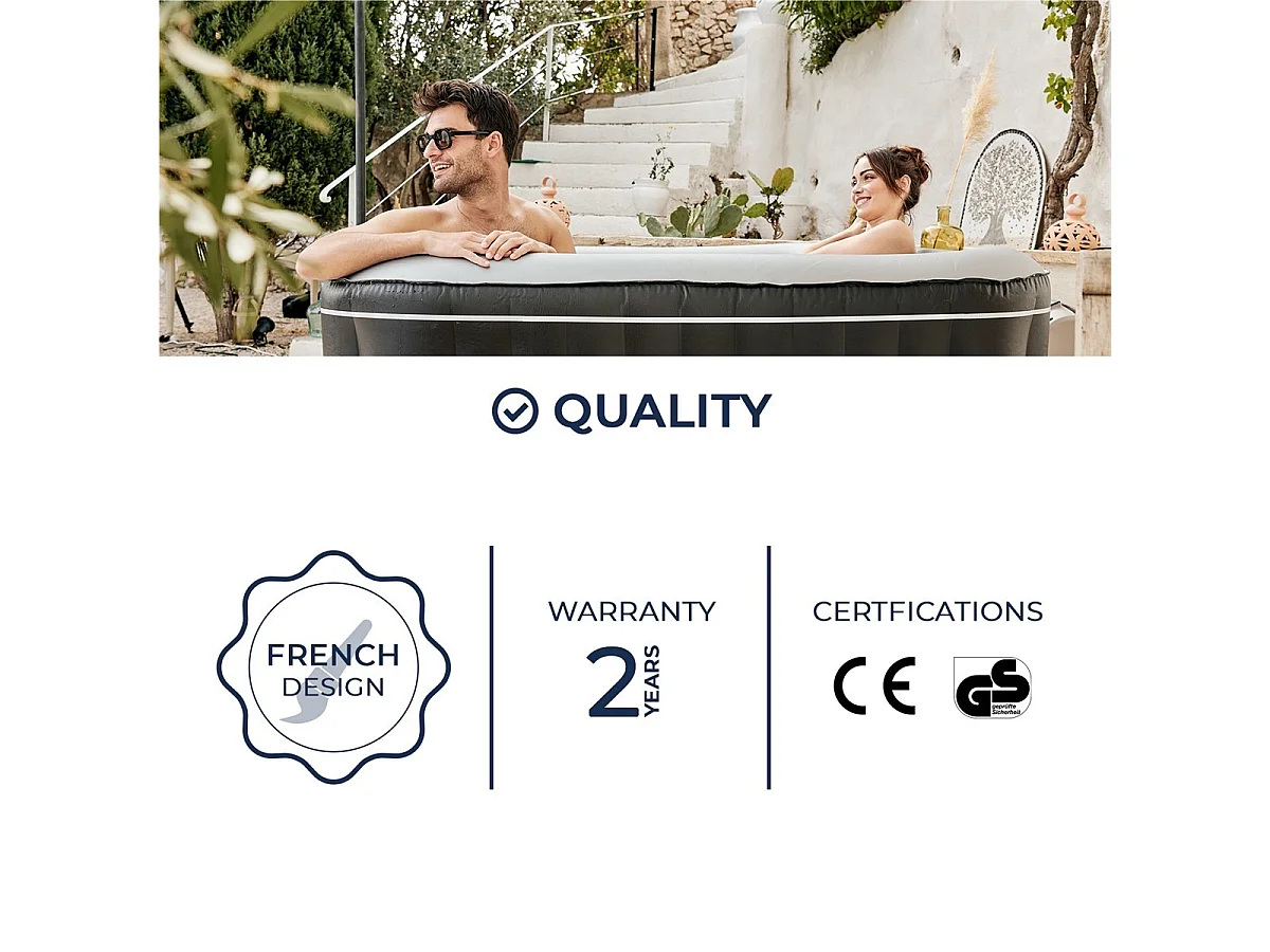 Pack Spa gonflable Netspa carré Aspen 168x168x70cm - Triple fonction : Chauffage, Filtration, Massage -  Vol 700L