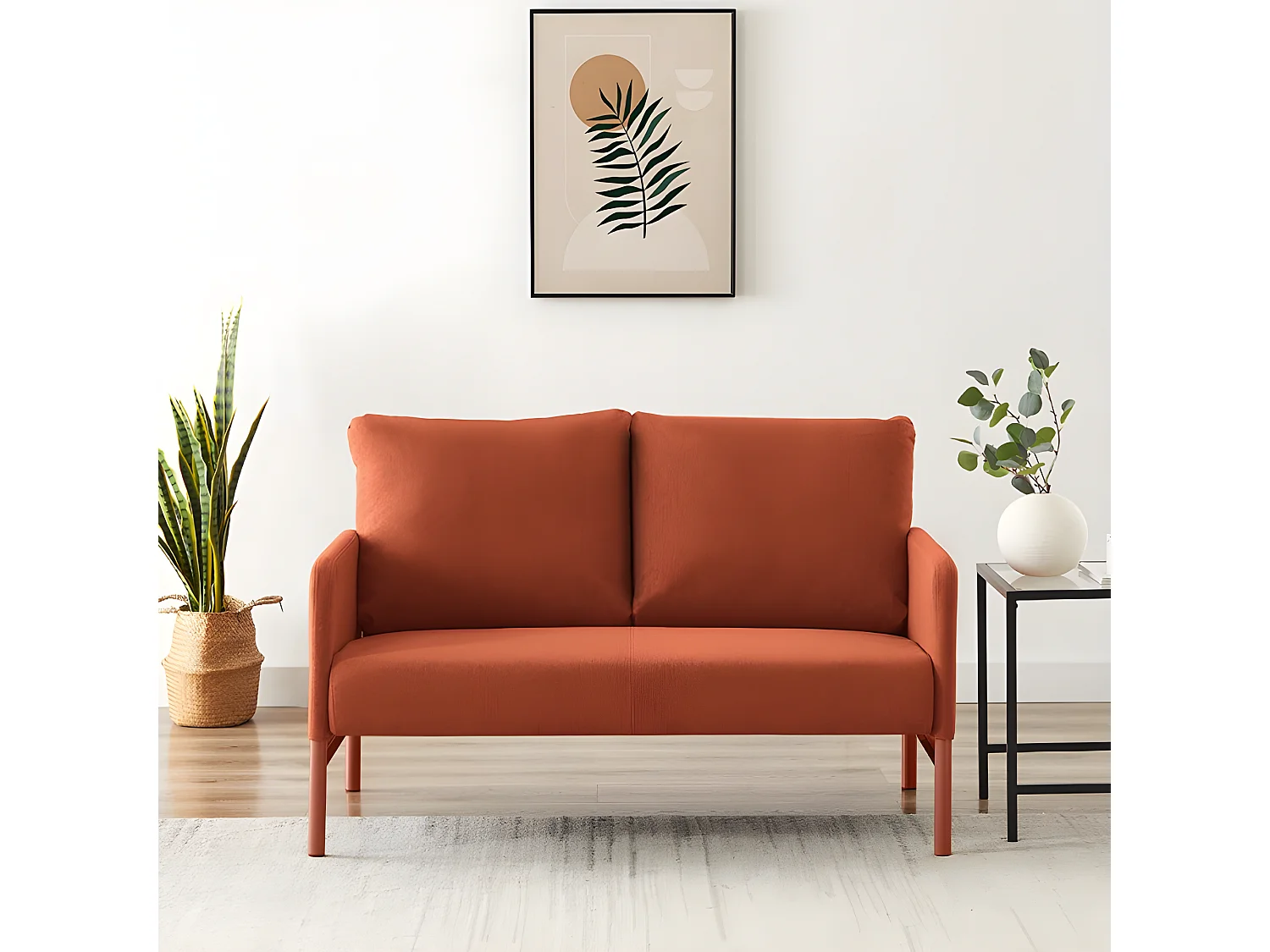 Canapé droit fixe tissu terracotta 2 places