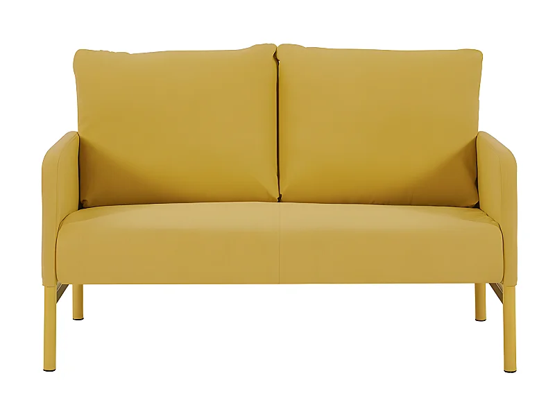 Canapé droit fixe tissu jaune moutarde 2 places