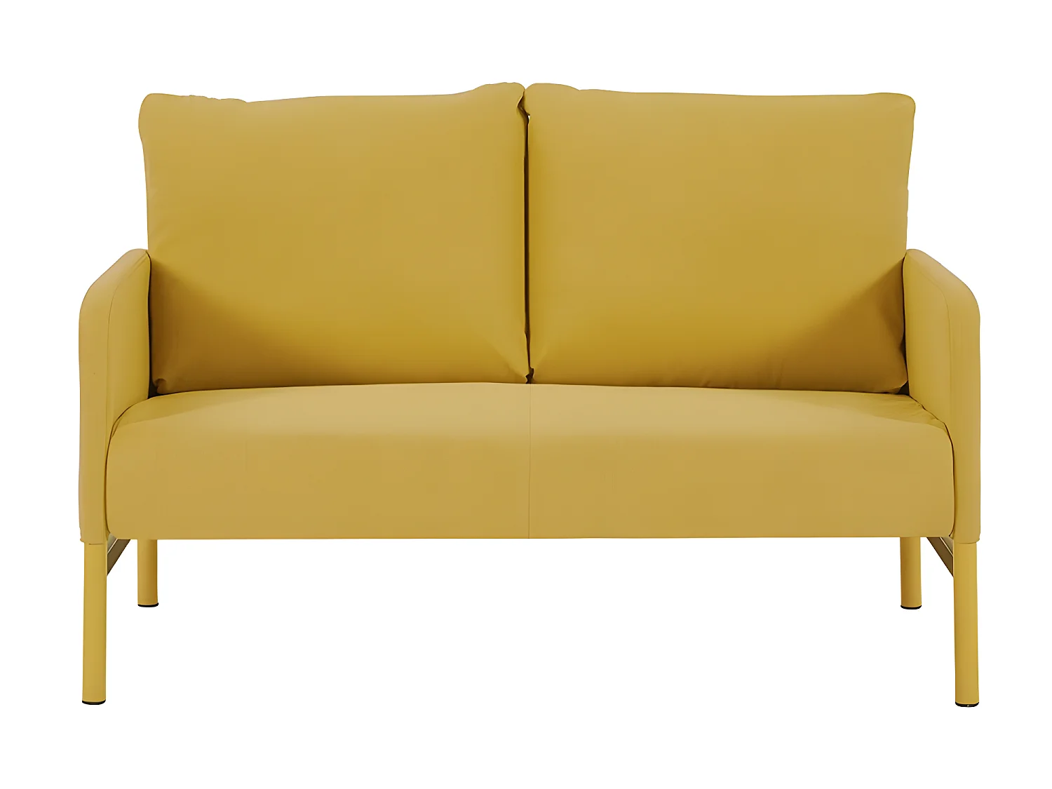 Canapé droit fixe tissu jaune moutarde 2 places