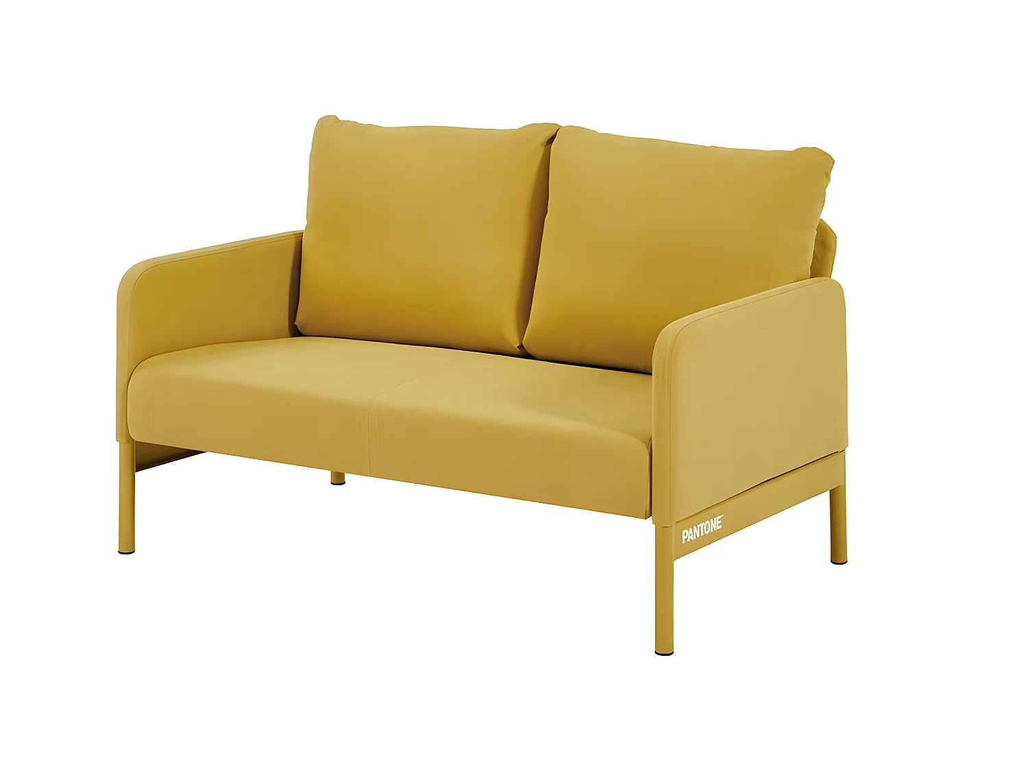 Canapé droit fixe tissu jaune moutarde 2 places