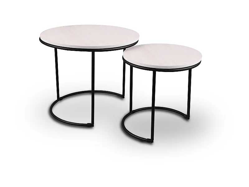 Doreen - Lot de 2 tables d'appoint - Blanc/Naturel - 43x43x39cm et 35x35x34cm