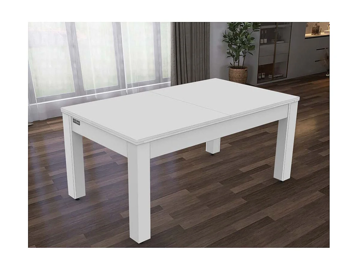 Billard convertible table 6 personnes Texas + plateaux dinatoires + pack accessoires Confort Blanc laqué et noir (tapis)