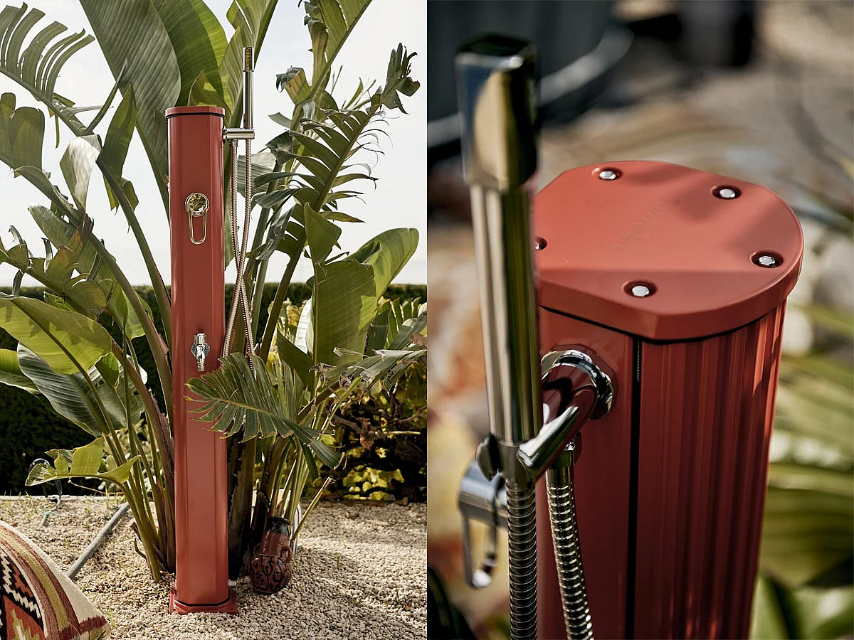 Jolly Go Formidra 20L Aluminium Solar Outdoor Dusche - 24x26x120cm - Abnehmbare Handbrause, Mischbatterie und Fußspülung