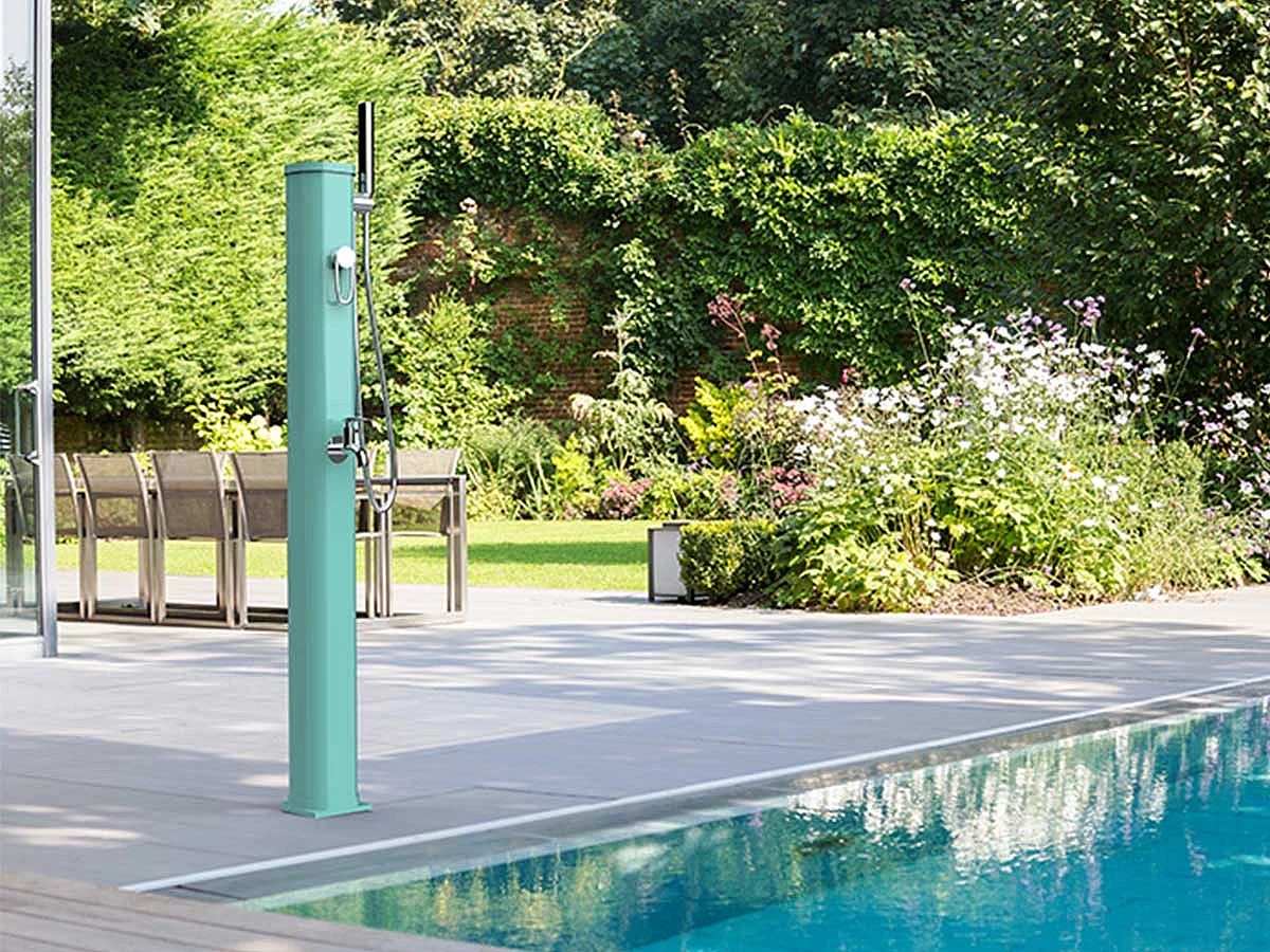 Jolly Go Formidra 20L 24x26x120cm Aluminium Solar Outdoor Dusche - Abnehmbare Handbrause, Mischbatterie und Fußspülung