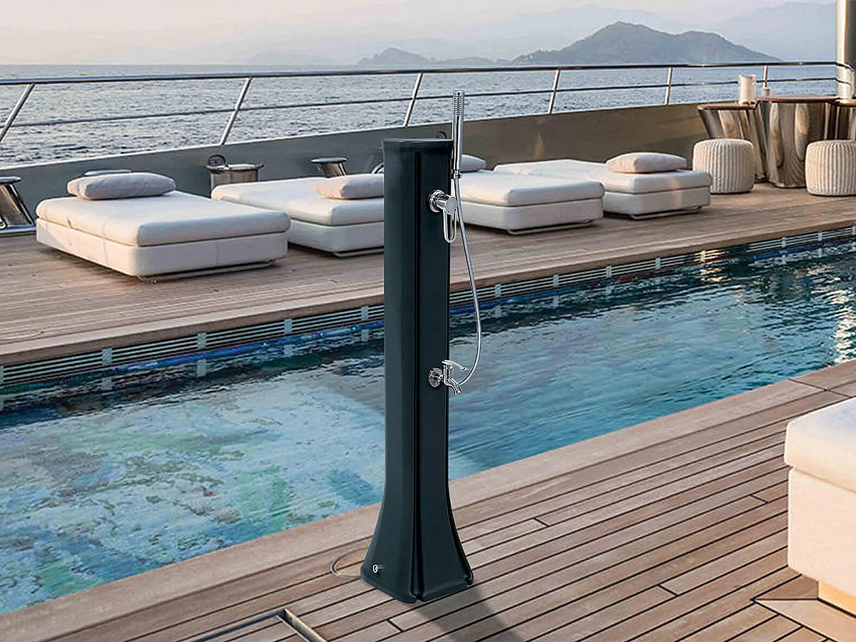 Ducha Solar Poolstar Formidra Happy Go 26x29x210 cm Depósito de 23 Litros, Ducha Extraíble y Grifo para Pies | Color Antracita