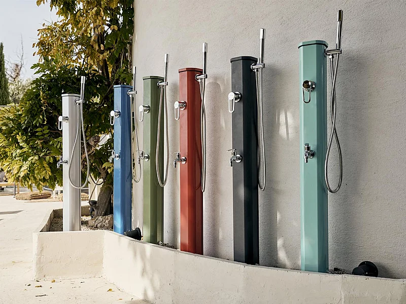 Jolly Go Formidra 20L 24x26x120cm Aluminium Solar Outdoor Dusche - Herausnehmbare Handbrause, Mischbatterie und Fußspülung 24x26x120cm