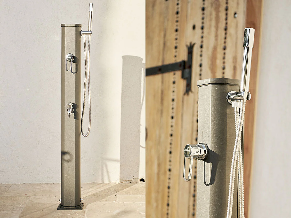 Jolly Go Formidra 20L 24x26x120cm Outdoor Solardusche - Aluminium - Abnehmbare Handbrause, Mischbatterie und Fußspülung 24x26x120cm - Anthrazit