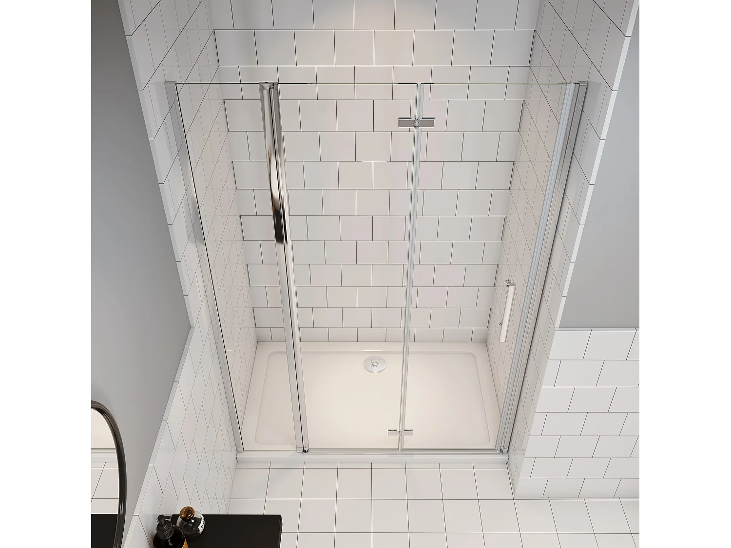 AICA porte de douche 140x185cm en verre anticalcaire 2 verres mobile et un verre fixé