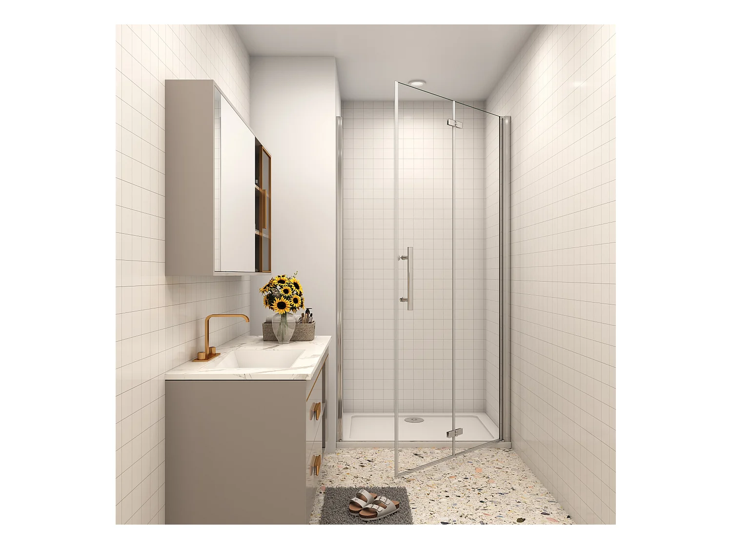 AICA porte de douche 120x195cm verre anticalcaire, installation en niche